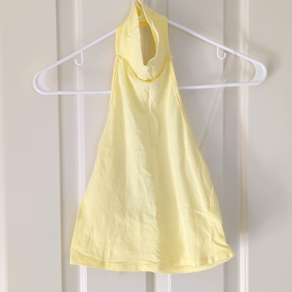 Yellow Mock Neck Backless Halter Top - Picture 2 of 3